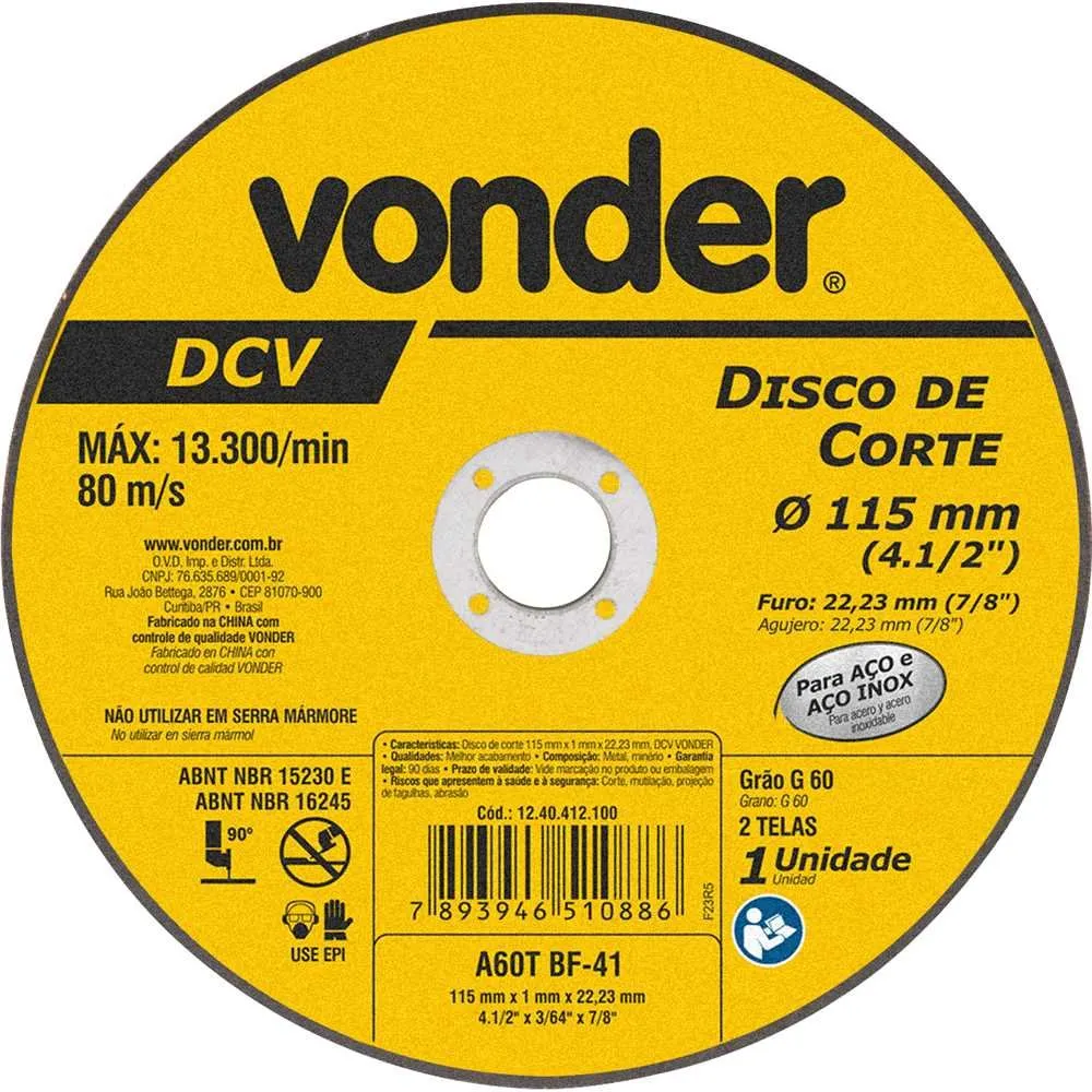 Disco de corte 115 mm x 1 mm x 22,23 mm, DCV — foto 1