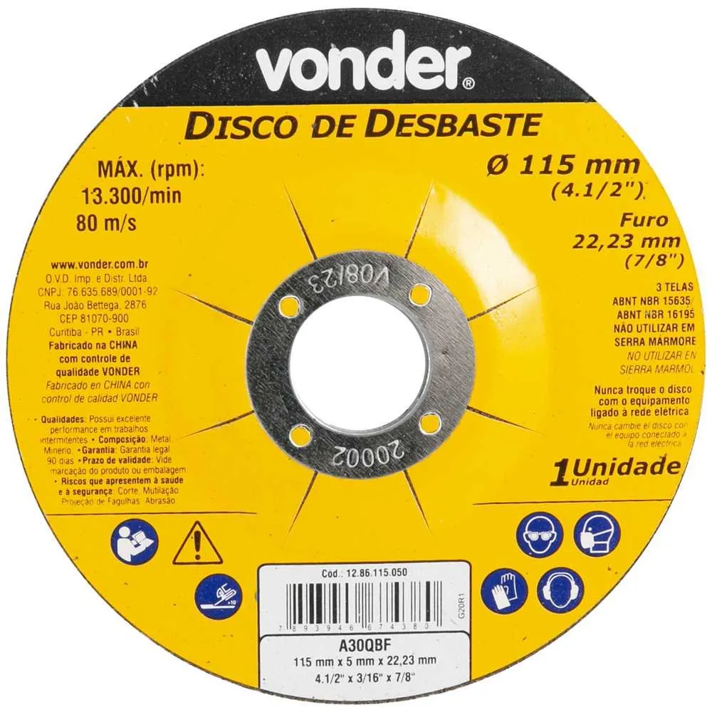 Disco de desbaste 115,0 mm x 5,0 mm x 22,23 mm, DBV — foto 1