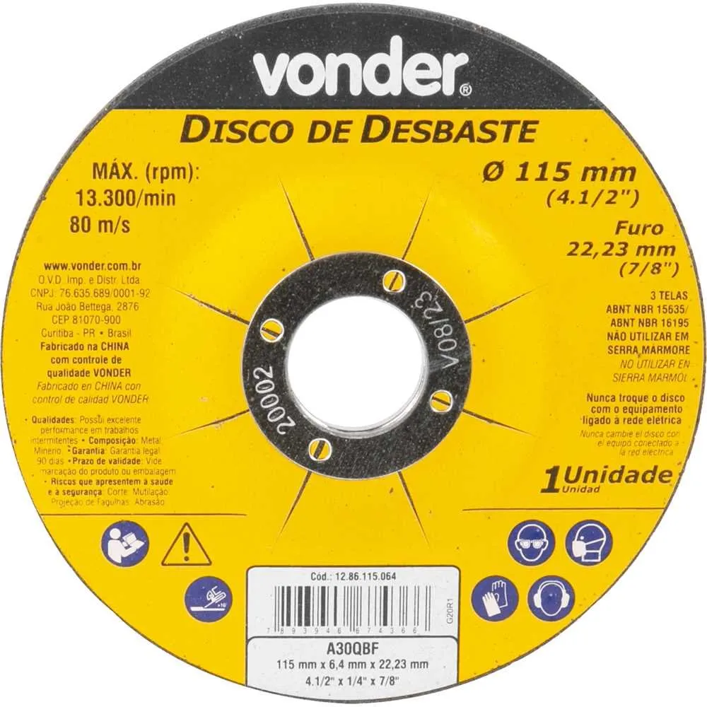 Disco de desbaste 115,0 mm x 6,4 mm x 22,23 mm, DBV — foto 1