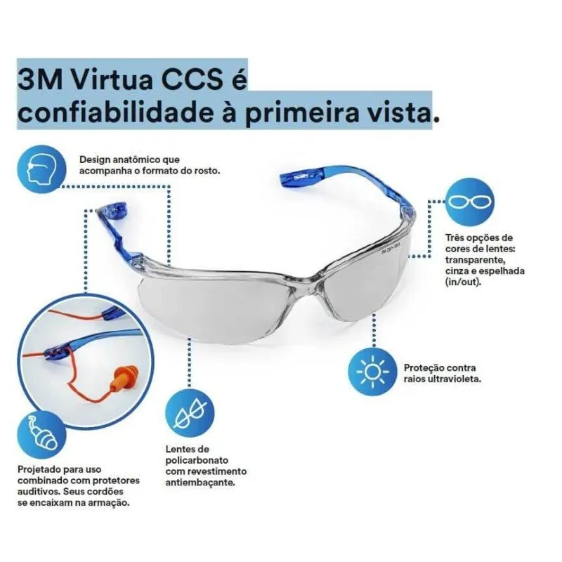Óculos De Segurança 3m Virtua Ccs Indoor Outdoor — foto 3