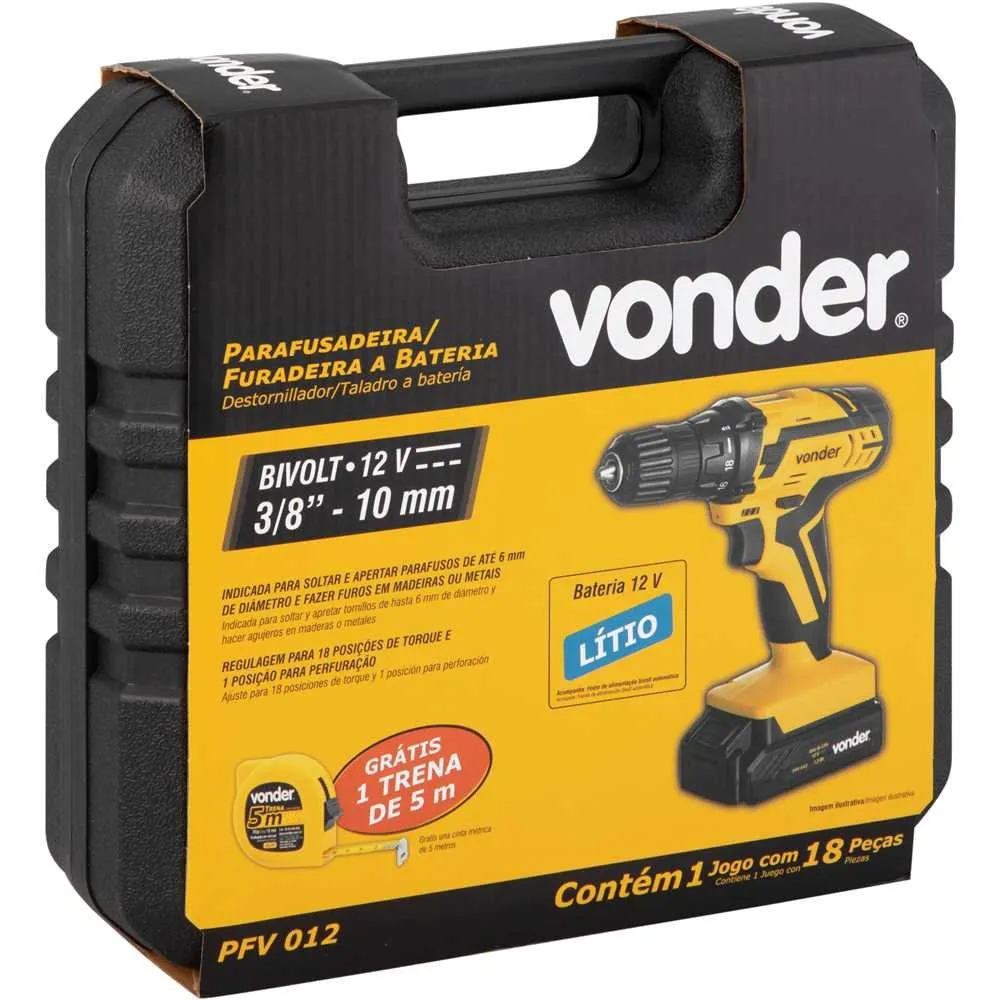 Parafusadeira/furadeira a bateria,12 V, fonte de carregamento bivolt automática, PFV 012 — foto 3