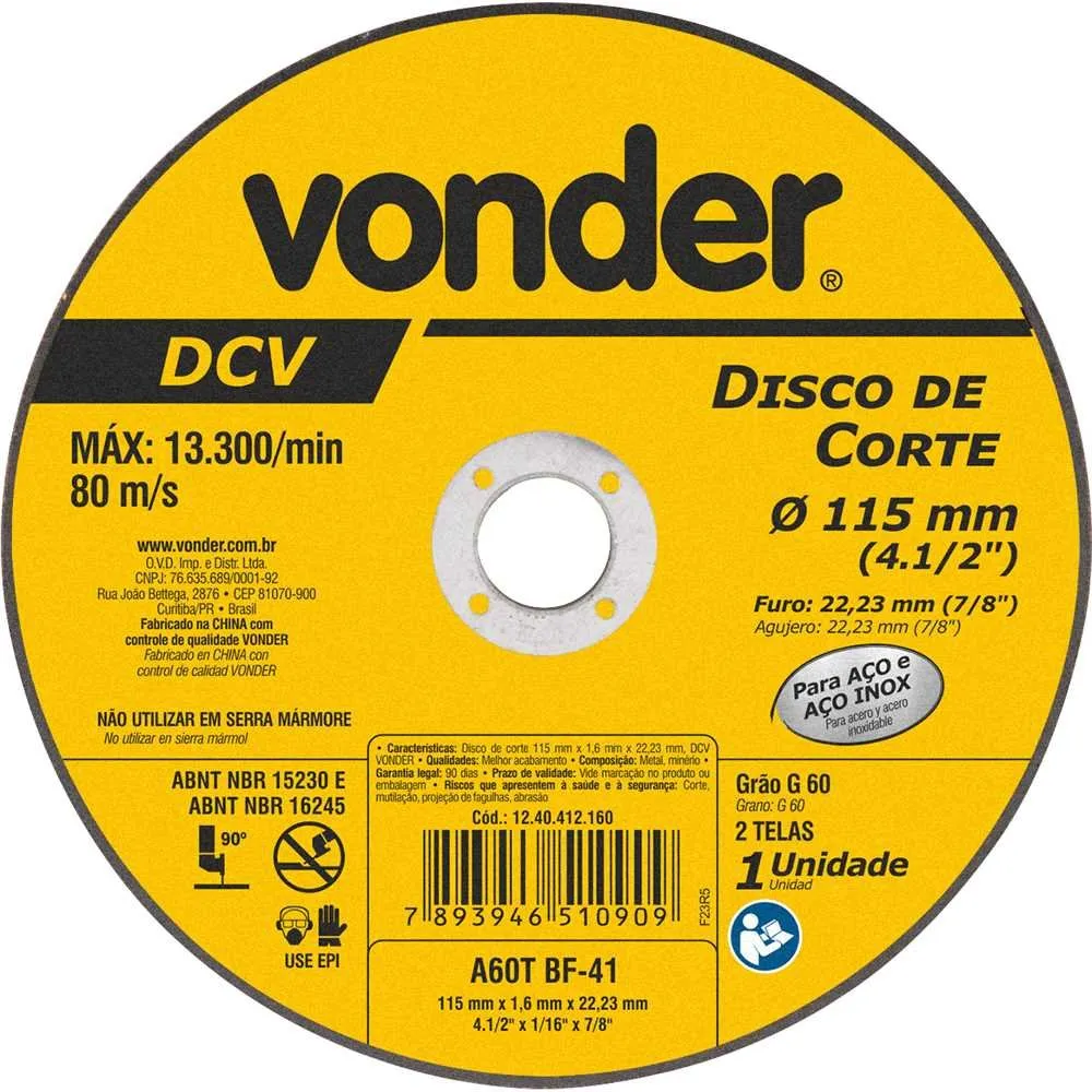 Disco de corte 115 mm x 1,6 mm x 22,23 mm, DCV — foto 1